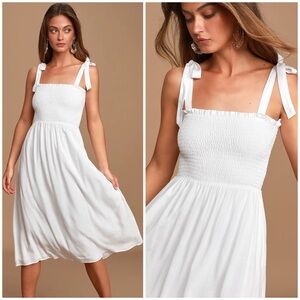 Lulus Smocked Tie-Strap Midi Dress XS